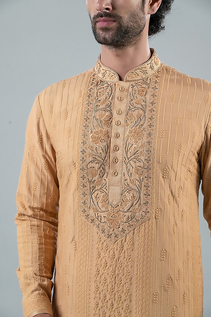 Fawn Matka Silk Kurta Set by Punit Arora at Pernia's Pop Up Shop