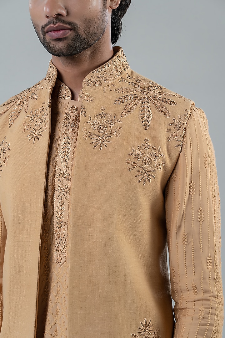 Fawn Silk Wedding Indowestern Set by Punit Arora at Pernia's Pop Up Shop