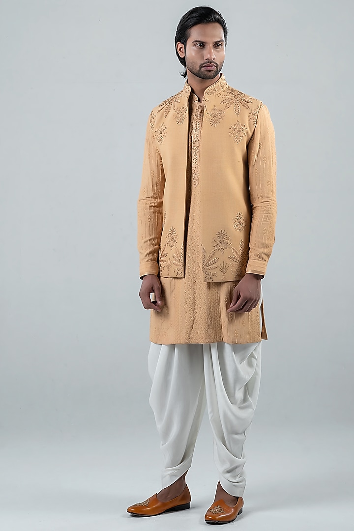 Fawn Silk Wedding Indowestern Set by Punit Arora at Pernia's Pop Up Shop