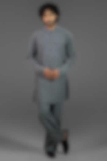 Slate Grey Cotton Silk Blend Embroidered Kurta Set by Punit Arora at Pernia's Pop Up Shop