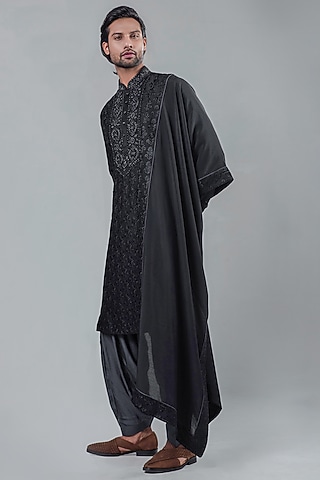 Black Modal Kurta Set by Punit Arora
