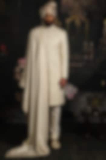 Brilliant Ivory Silk Embroidered Groom Sherwani Set by Punit Arora at Pernia's Pop Up Shop