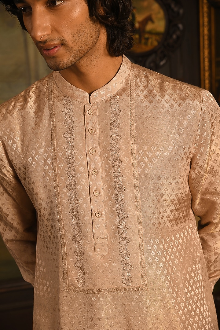 Rose Taupe Silk Thread Work Embroidered Groom Sherwani Set by Punit Arora at Pernia's Pop Up Shop