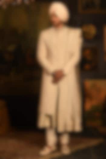 Sandstone Silk Zardosi Hand Embroidered Groom Sherwani Set by Punit Arora at Pernia's Pop Up Shop