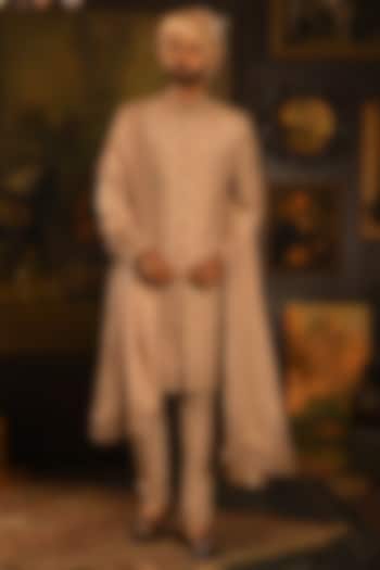 Champagne Gold Silk Swarovski Embellished Groom Sherwani Set by Punit Arora at Pernia's Pop Up Shop