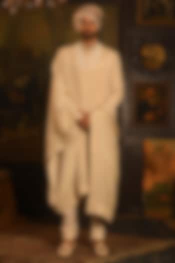 Light Beige Silk Swarovski Embellished Groom Sherwani Set by Punit Arora at Pernia's Pop Up Shop