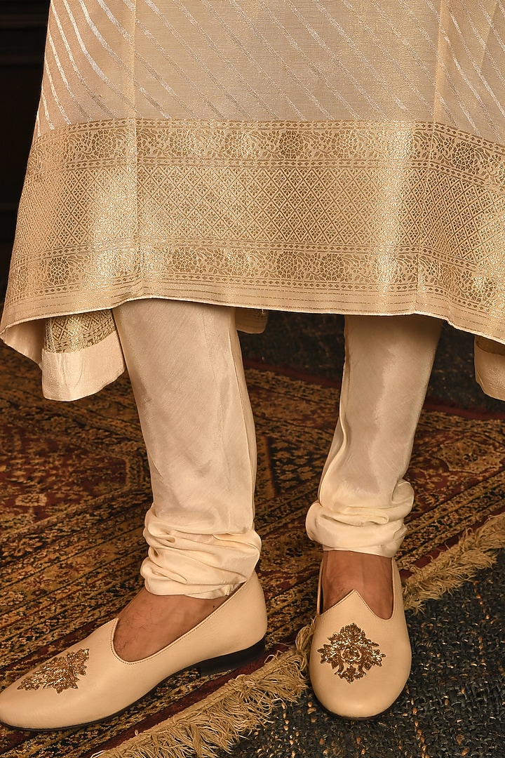 Light Beige Silk Swarovski Embellished Groom Sherwani Set by Punit Arora at Pernia's Pop Up Shop