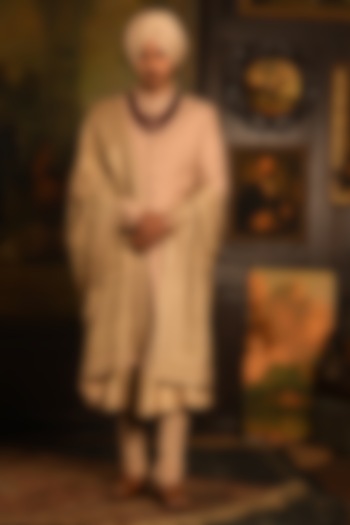 Luxe Gold Silk Zardosi Hand Embellished Groom Sherwani Set by Punit Arora at Pernia's Pop Up Shop