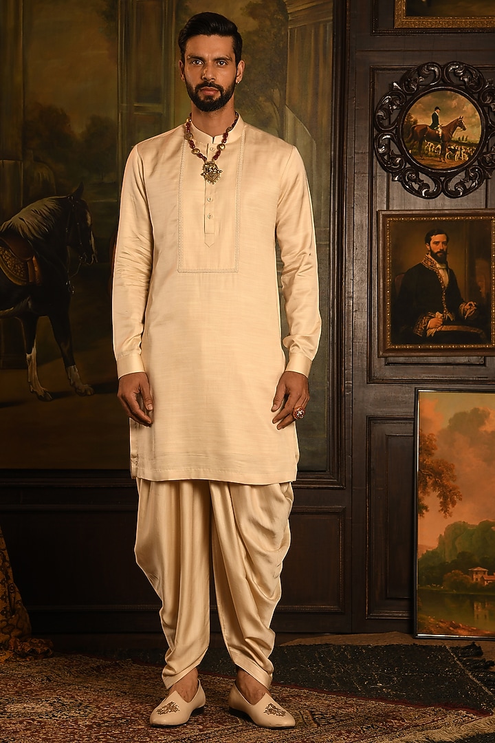 Rose Gold Silk Dori Thread Embroidered Wedding Sherwani Set by Punit Arora at Pernia's Pop Up Shop