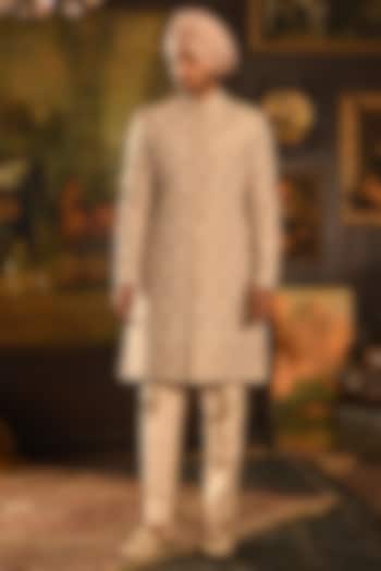 Rose Gold Silk Dori Thread Embroidered Wedding Sherwani Set by Punit Arora at Pernia's Pop Up Shop