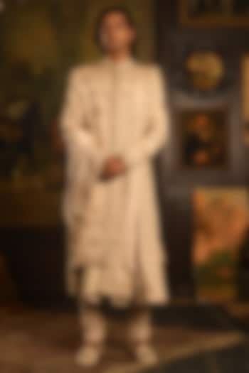 Gold Silk Zardosi Hand Embellished Groom Sherwani Set by Punit Arora at Pernia's Pop Up Shop