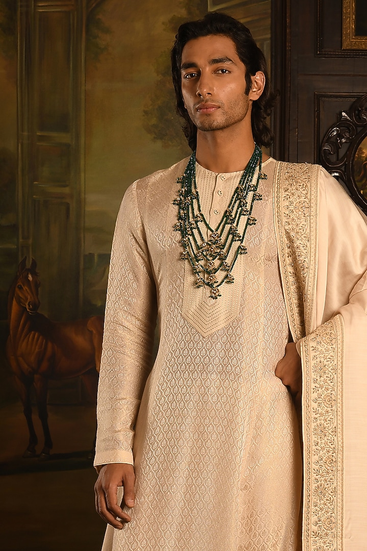Gold Silk Zardosi Hand Embellished Groom Sherwani Set by Punit Arora at Pernia's Pop Up Shop