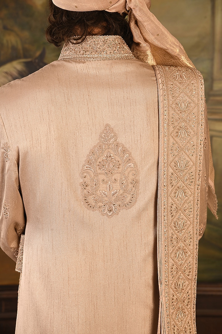 Rose Gold Zardosi Embroidered Groom Sherwani Set by Punit Arora at Pernia's Pop Up Shop
