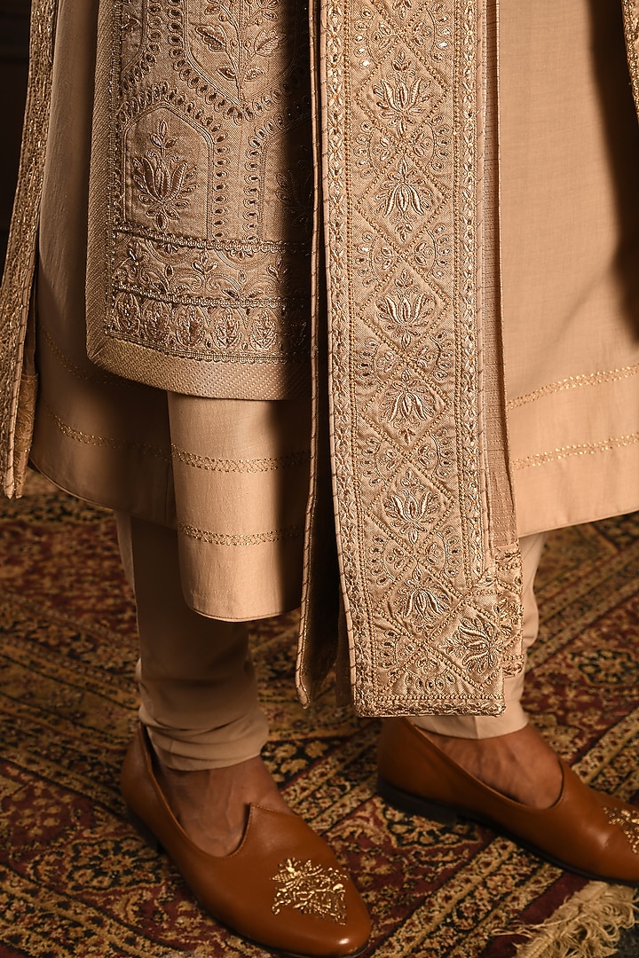 Rose Gold Zardosi Embroidered Groom Sherwani Set by Punit Arora at Pernia's Pop Up Shop