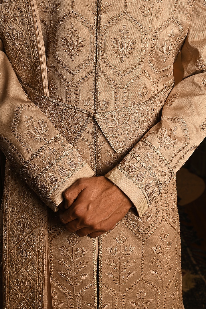 Rose Gold Zardosi Embroidered Groom Sherwani Set by Punit Arora at Pernia's Pop Up Shop