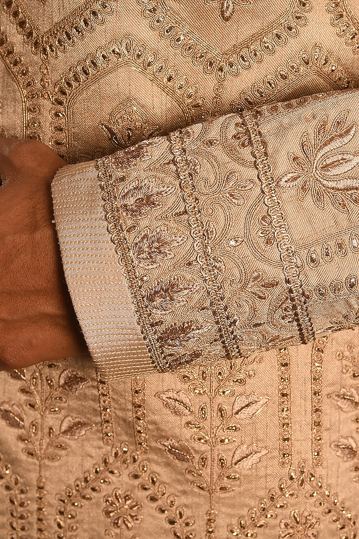 Rose Gold Zardosi Embroidered Groom Sherwani Set by Punit Arora at Pernia's Pop Up Shop