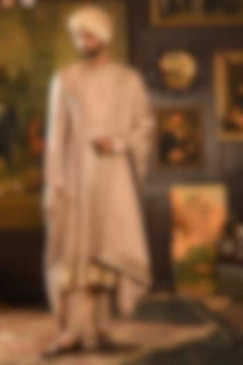 Rose Gold Silk Zardosi Hand Embroidered Groom Sherwani Set by Punit Arora at Pernia's Pop Up Shop