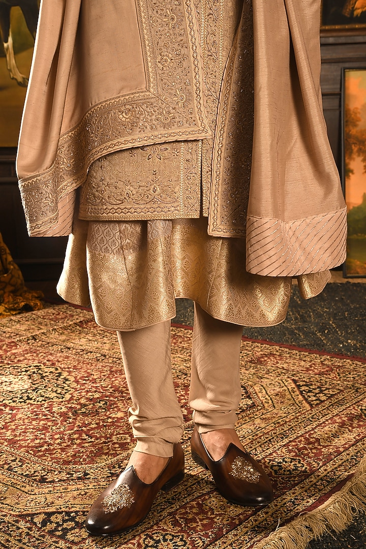 Rose Gold Silk Zardosi Hand Embroidered Groom Sherwani Set by Punit Arora at Pernia's Pop Up Shop