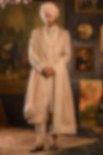 Rose Gold Silk Thread Embroidered Groom Sherwani Set by Punit Arora at Pernia's Pop Up Shop