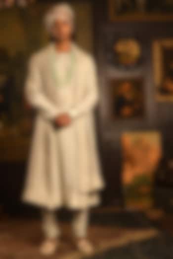 Mist Green Silk Zardosi Embroidered Groom Sherwani Set by Punit Arora at Pernia's Pop Up Shop