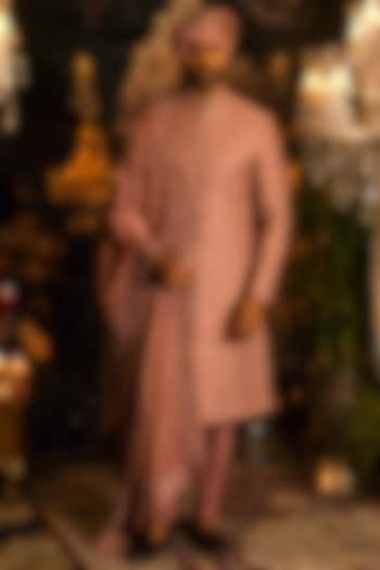 Cashmere Rose Silk Thread Embroidered Groom Sherwani Set by Punit Arora at Pernia's Pop Up Shop