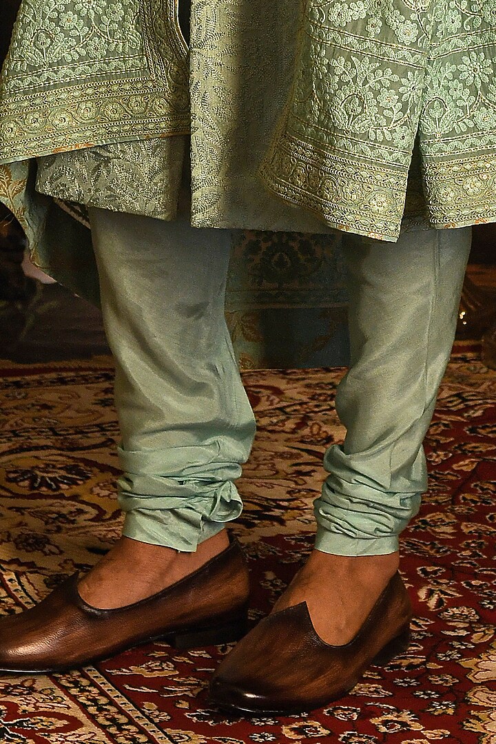 Light Green Silk Thread Embroidered Groom Sherwani Set by Punit Arora at Pernia's Pop Up Shop