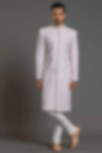 Water Peach Chikankari Embroidered Wedding Sherwani Set by PURUSHAM at Pernia's Pop Up Shop