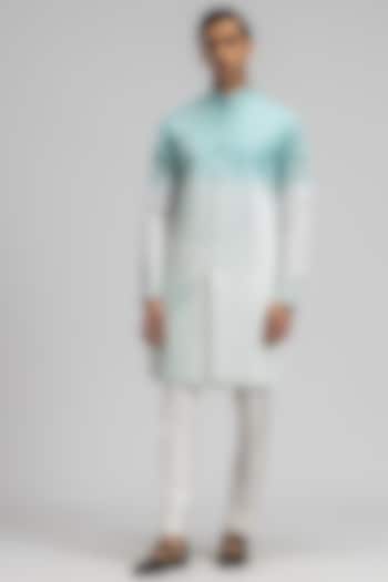 White & Blue Modal Embroidered Kurta Set by PURUSHAM at Pernia's Pop Up Shop