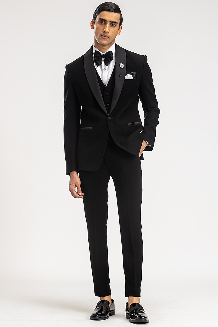 Black Suiting Tuxedo Set by PURUSHAM