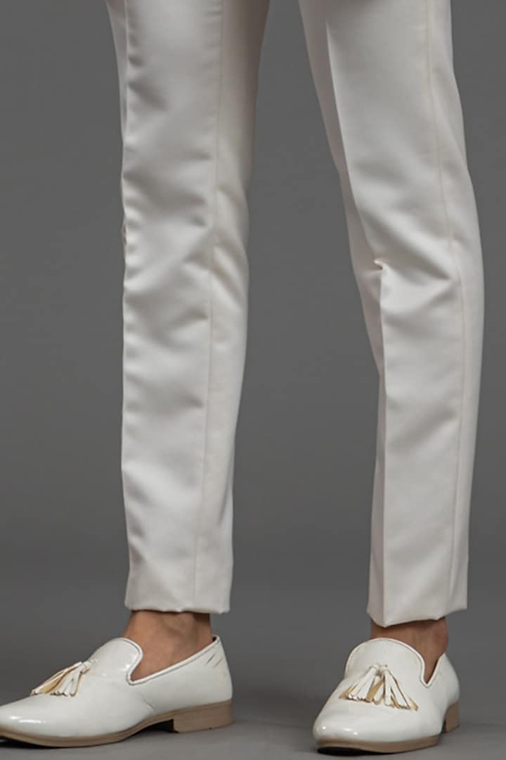 Ice Grey Jacquard Embroidered Tuxedo Set by PURUSHAM at Pernia's Pop Up Shop