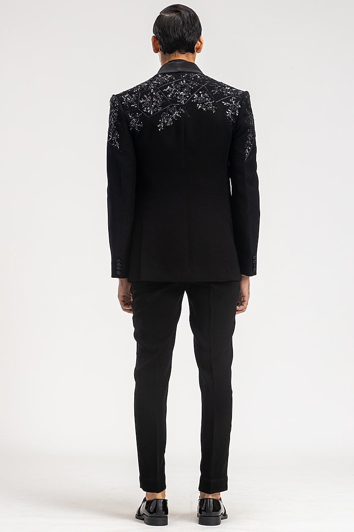 Coral Black Polyester Embroidered Suit Set by PURUSHAM at Pernia's Pop Up Shop