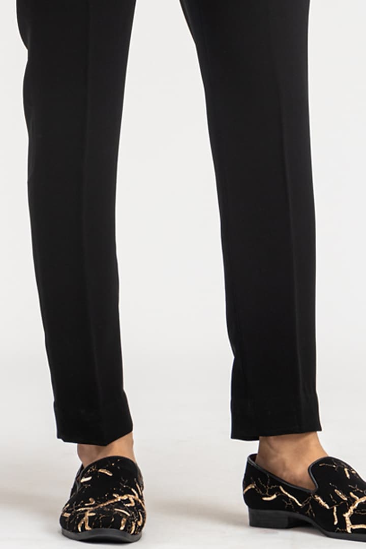 Black Polyester Embroidered Tuxedo Set by PURUSHAM at Pernia's Pop Up Shop