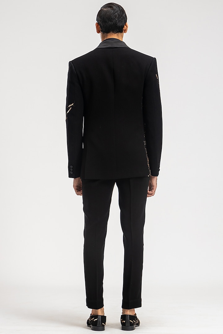 Black Polyester Embroidered Tuxedo Set by PURUSHAM at Pernia's Pop Up Shop