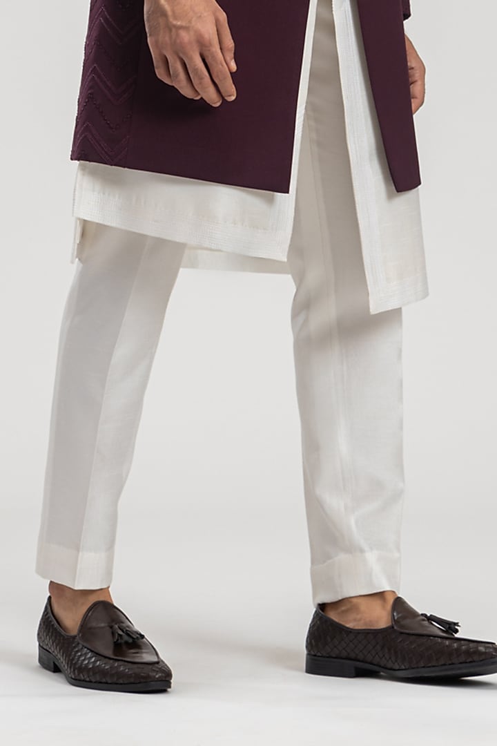 Wine Suiting Embroidered Wedding Indowestern Set by PURUSHAM at Pernia's Pop Up Shop