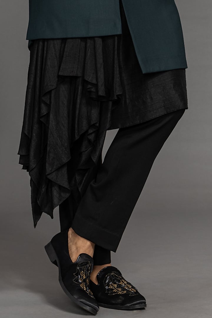 Teal Blue Suiting Hand Embroidered Wedding Indowestern Set by PURUSHAM at Pernia's Pop Up Shop