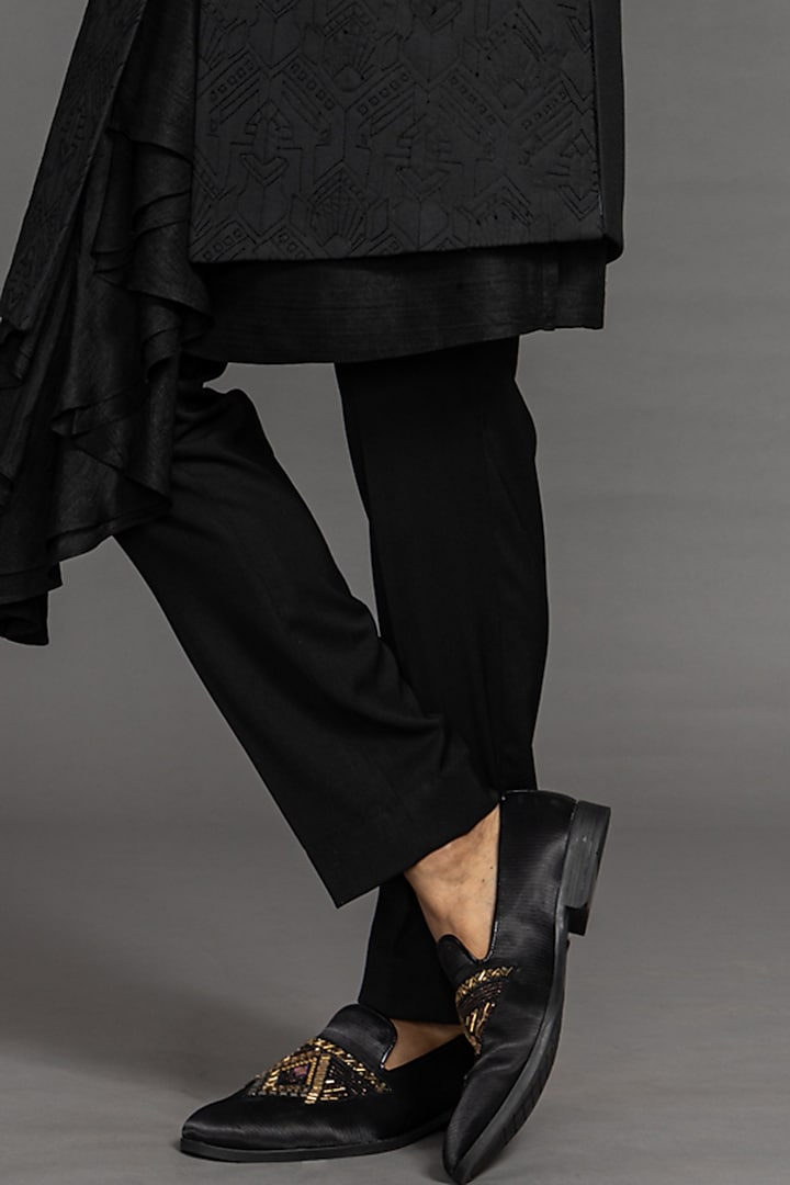Jet Black Suiting Hand Embroidered Wedding Indowestern Set by PURUSHAM at Pernia's Pop Up Shop