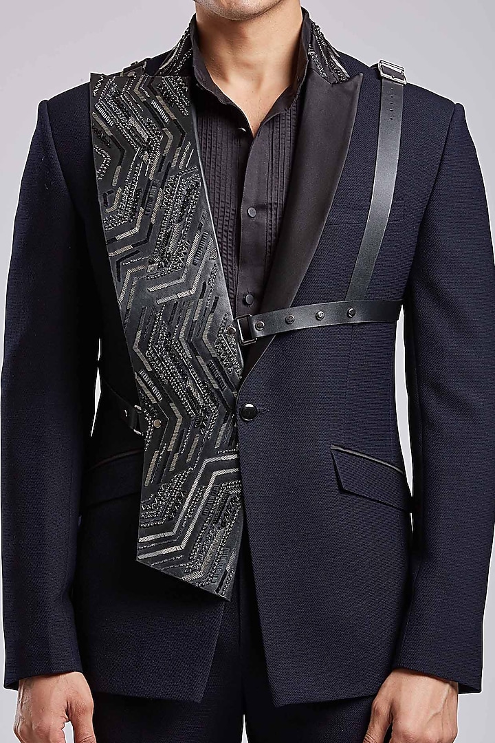 Midnight Blue Suiting Tuxedo Set by PURUSHAM at Pernia's Pop Up Shop
