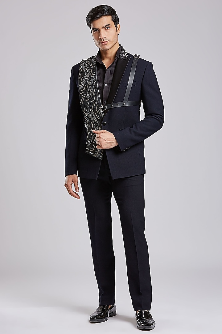 Midnight Blue Suiting Tuxedo Set by PURUSHAM at Pernia's Pop Up Shop