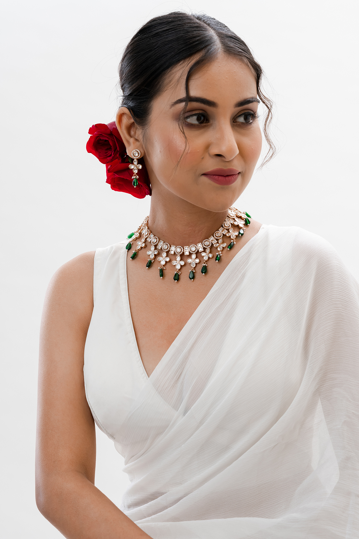Gold Plated Green Kundan Polki Handcrafted Necklace Set by PUTSTYLE at Pernia's Pop Up Shop