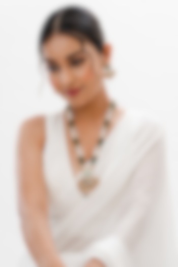 Gold Plated Green Kundan Polki Handcrafted Enameled Necklace Set by PUTSTYLE at Pernia's Pop Up Shop