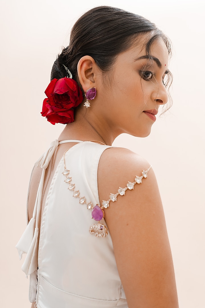 Gold Plated Purple Moissanite Stone Handcrafted Necklace Set by PUTSTYLE at Pernia's Pop Up Shop