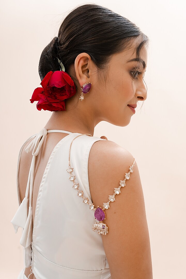 Gold Plated Purple Moissanite Stone Handcrafted Necklace Set by PUTSTYLE at Pernia's Pop Up Shop