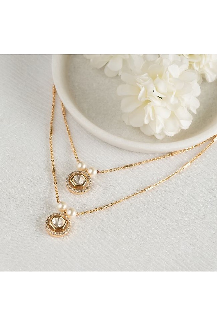 Gold Plated Moissanite Stone Handcrafted Layered Pendant Chain Necklace by PUTSTYLE at Pernia's Pop Up Shop