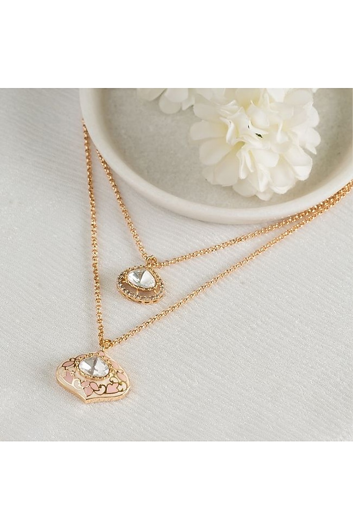 Gold Plated Moissanite Stone Handcrafted Layered Pendant Chain Necklace by PUTSTYLE at Pernia's Pop Up Shop