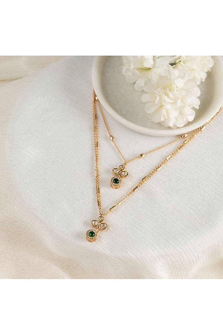Gold Plated Moissanite Stone Handcrafted Layered Pendant Chain Necklace by PUTSTYLE at Pernia's Pop Up Shop