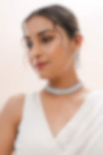 White Rhodium Finish Kundan Polki Handcrafted Necklace Set by PUTSTYLE at Pernia's Pop Up Shop
