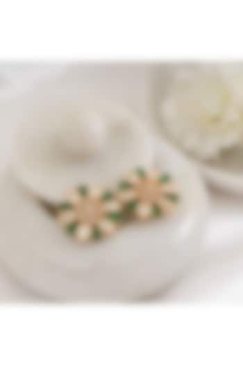 Gold Plated Green Kundan Polki Stud Earrings by PUTSTYLE at Pernia's Pop Up Shop