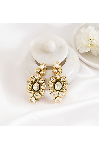 Gold Plated Kundan Polki Stud Earrings by PUTSTYLE