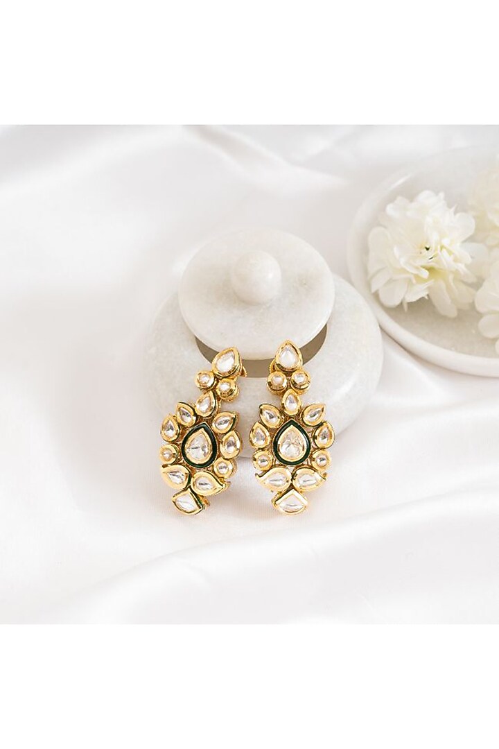 Gold Plated Kundan Polki Stud Earrings by PUTSTYLE at Pernia's Pop Up Shop