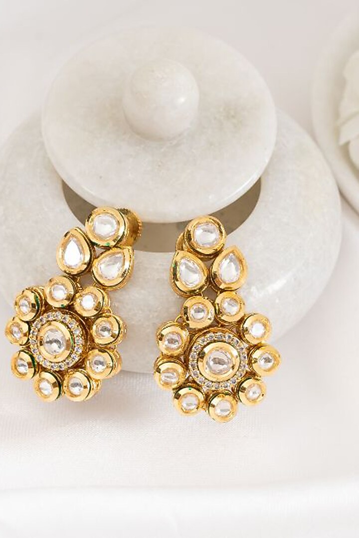 Gold Plated Kundan Polki Dangler Earrings by PUTSTYLE at Pernia's Pop Up Shop